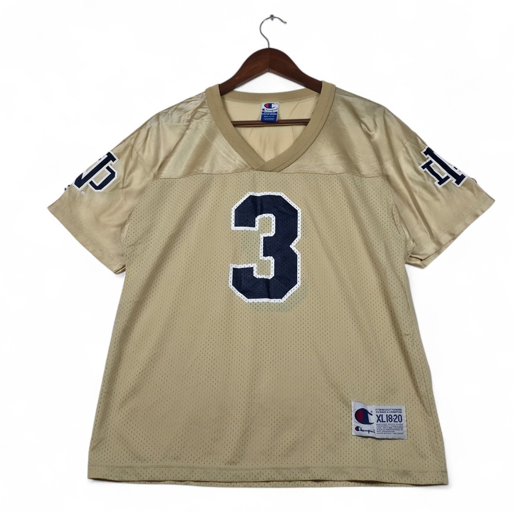 VTG 90s Champion Notre Dame Jersey Youth XL 18-20 Gold Mesh Made in USA #3 Irish